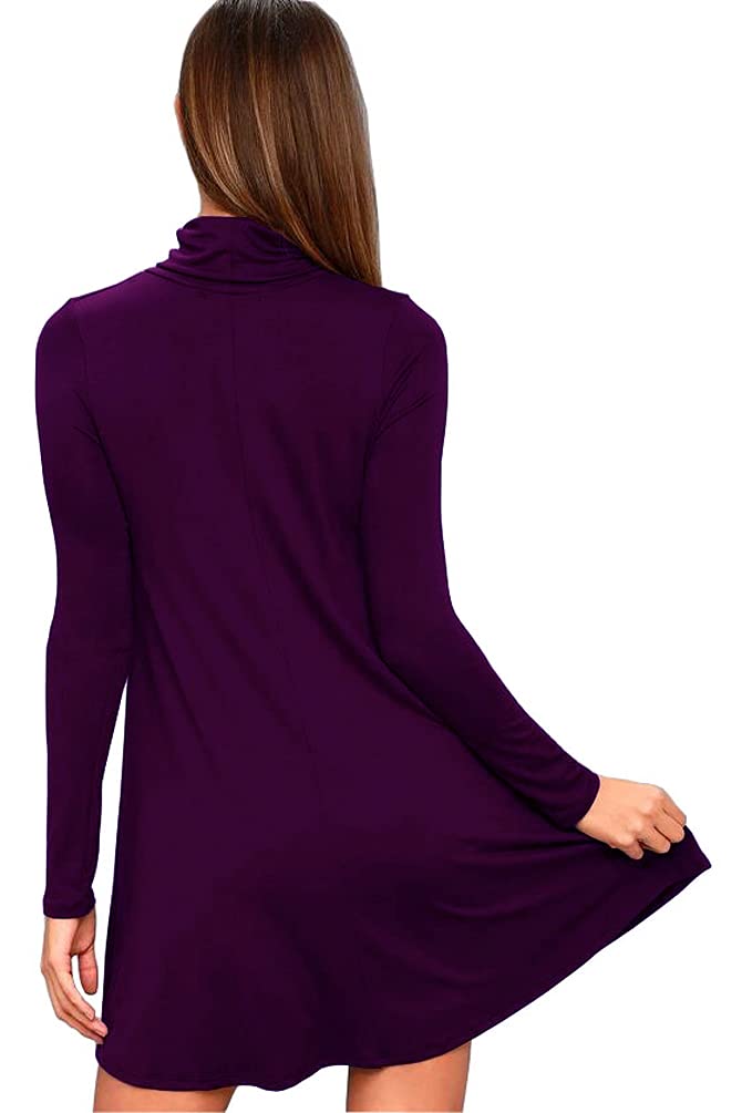 Women's Long Sleeve Turtleneck Casual Loose T-Shirt Dress - Comfortable Stretchy Knit Top for Everyday Wear, Work Office & Fall Winter Outfits
