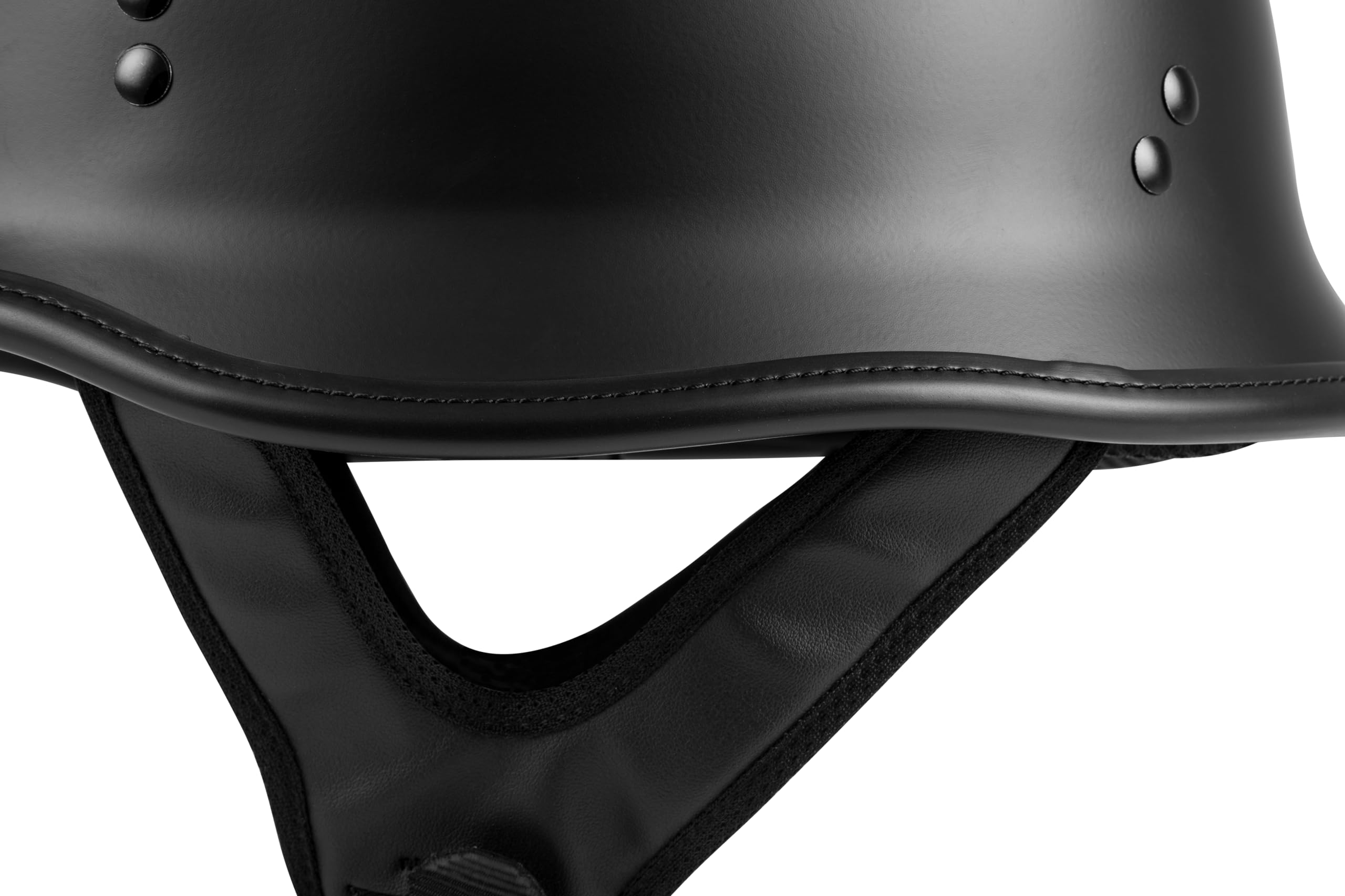 Highway 21 9mm German Beanie Helmet - DOT Approved Half Shell Motorcycle Helmet with Dual D-Ring Chinstrap - Black Safety Headgear for Cruiser & Harley Riders - Perfect for Urban Commuting & Weekend Rides