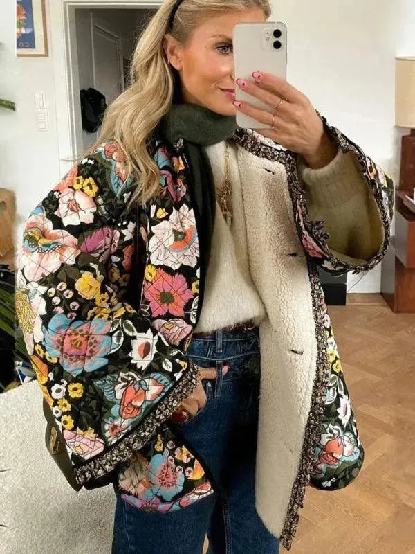 Trendy Loose Winter Print Quilted Coat for Women - Fashionable Long Sleeve Jacket with Stylish Patterns - Perfect for Cold Weather, Outdoor Activities & Casual Wear