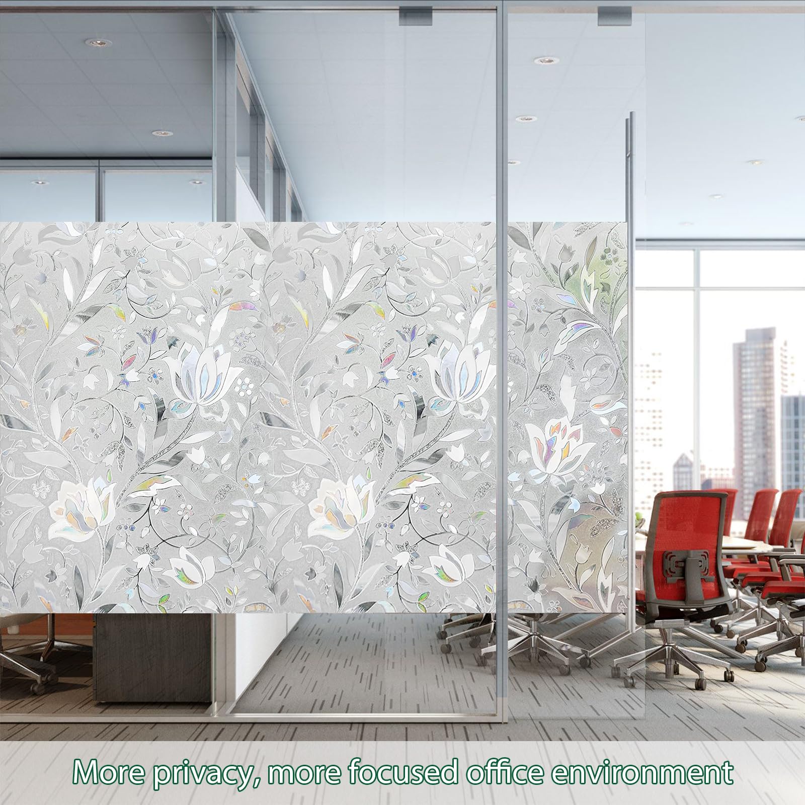 Shackcom 3D Rainbow Privacy Window Film - Stained Glass Tulip Pattern (17.5