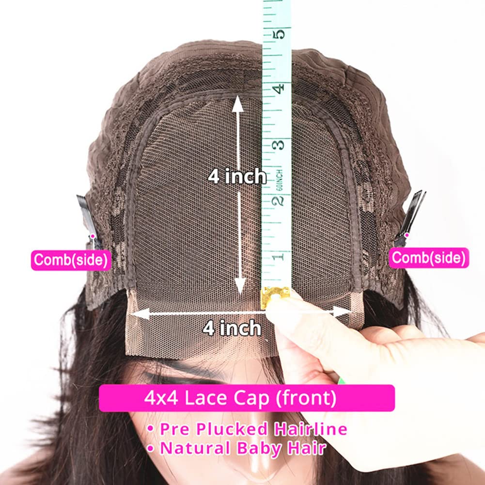13x4 Lace Front Wigs with Baby Hair - 100% Peruvian Human Hair, Remy Hair 4x4 Closure Wig for Women, Silk Top Lace Frontal Wig with Black Roots (8 Inch, 180 Density) - Perfect for Daily Wear, Parties & Special Occasions
