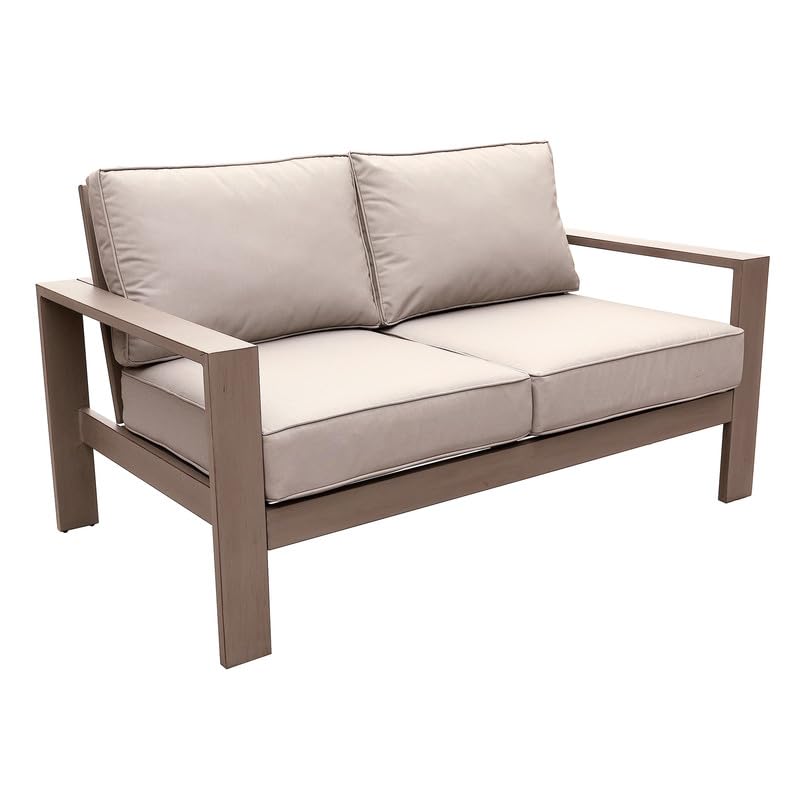 MARATIVA Premium Outdoor Patio Loveseat - Modern Patio Furniture with Durable UV-Resistant Olefin Fabric Cushions - Waterproof & Weatherproof for Lawn, Garden, Backyard & Poolside - Taupe Wood Grain Design