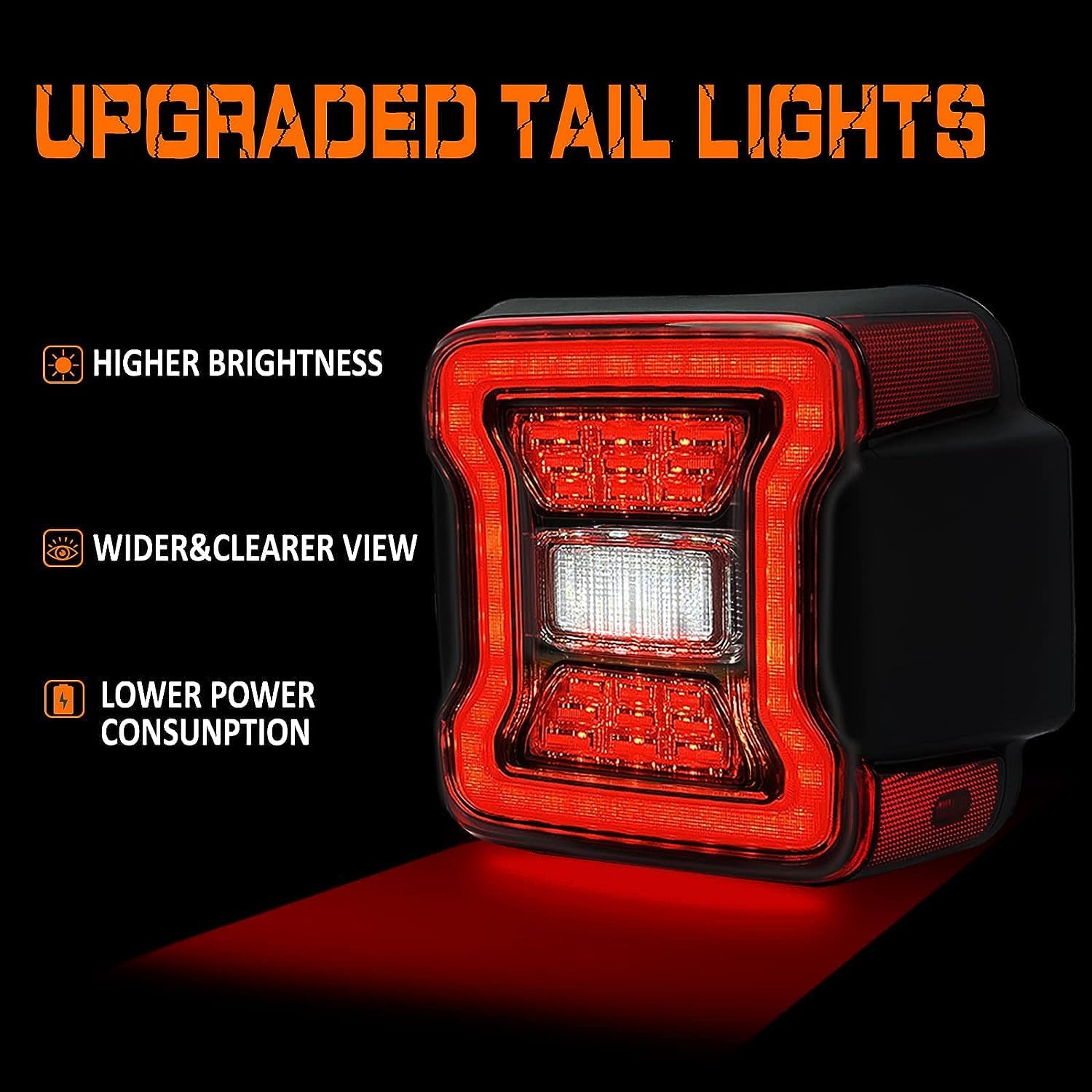 LED Tail Lights for 2007-2018 Jeep Wrangler JK JKU - Pair of Rear Lights with Running Light, Brake Turn Signal & Reverse Lamp Functions | Perfect for Off-Roading, Night Driving & Vehicle Customization