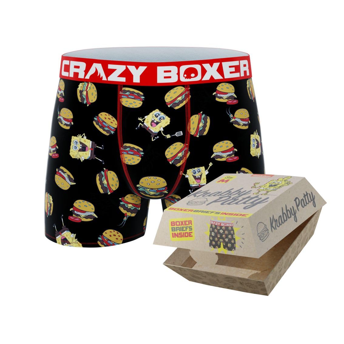 CrazyBoxer Men's Spongebob Squarepants Boxer Briefs - Soft Anti-Irritation Comfort Underwear with Breathable Fabric for Daily Wear & Sleep