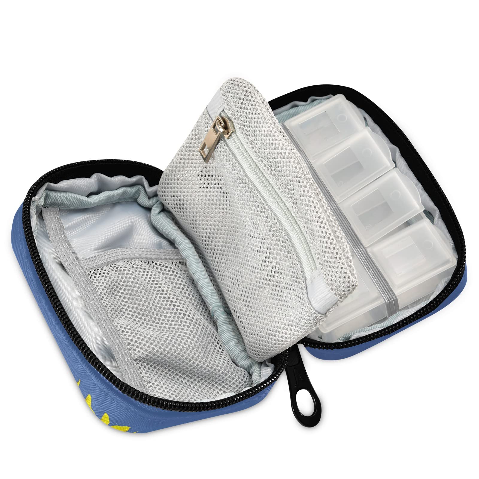 Funny Sunflower 7-Day Pill Organizer - Portable Travel Pill Case with Zipper for Vitamins & Medication | Compact Weekly Pill Box for Home, Office & Travel Use
