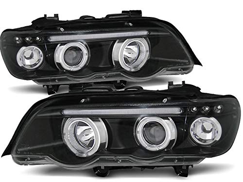 BMW X5 E53 1999-2003 Headlight Assembly - VR-1182 Front Car Lights, Angel Eyes Chrome Headlamps (Driver & Passenger Side Complete Set) - Perfect for Night Driving & Car Upgrades