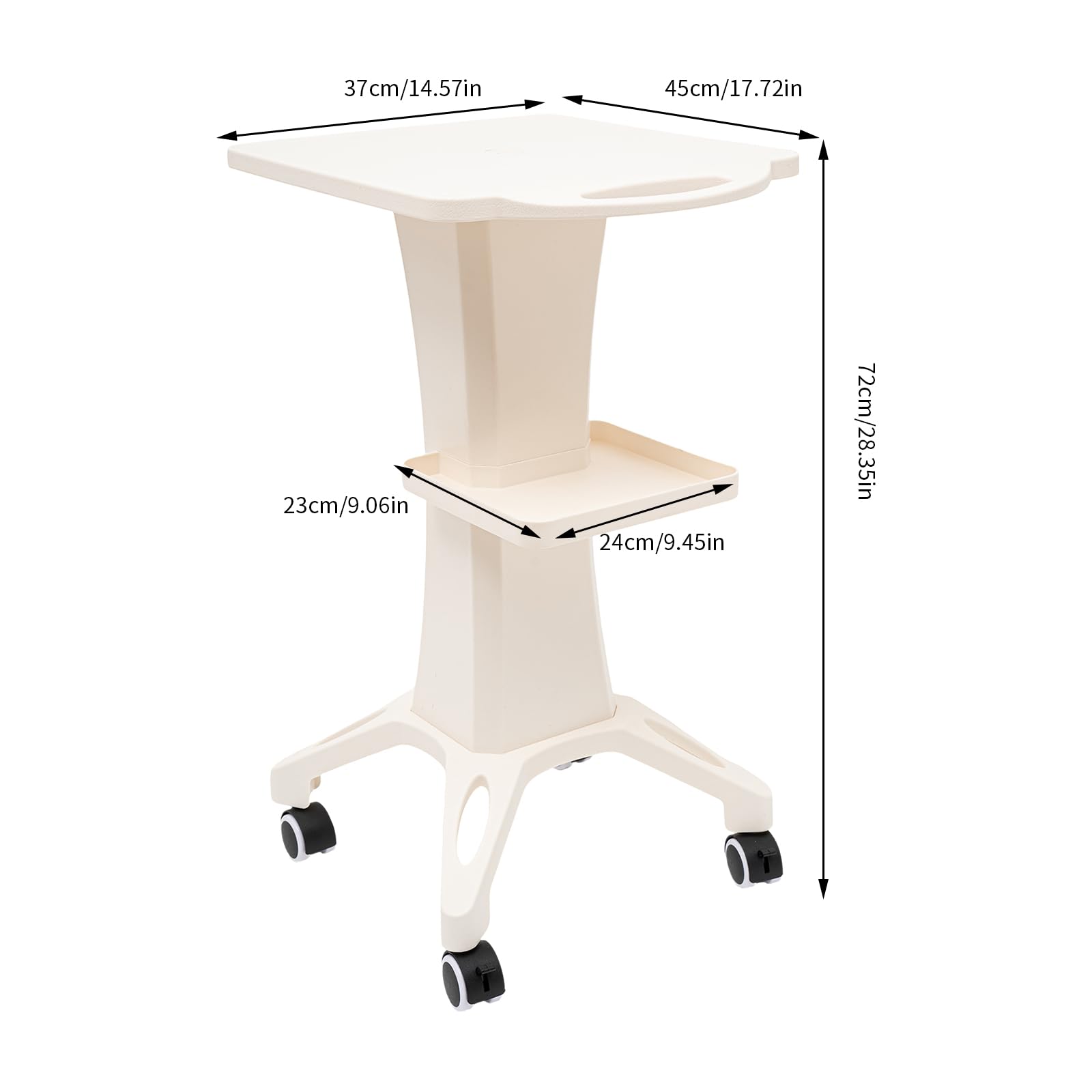 2-Tier Rolling Beauty Salon Trolley with Wheels - Portable Hairdresser & SPA Equipment Storage Cart - White ABS Beauty Machine Stand for Salon, Spa & Home Use - Perfect for Styling Tools, Nail Supplies & Cosmetics Organization