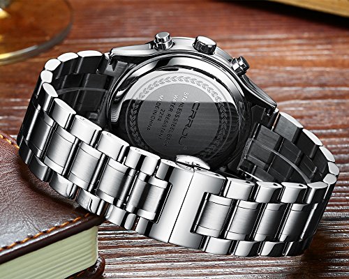 CRRJU Men's Stainless Steel Waterproof Watch - Date Chronograph for Outdoor & Business