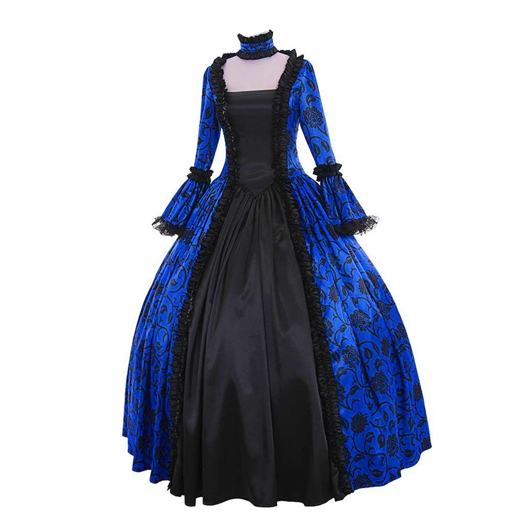Vintage Floral Print Gothic Ball Gown - Elegant Women's Winter Evening Dress for Fall & Winter Formal Events, Parties & Special Occasions