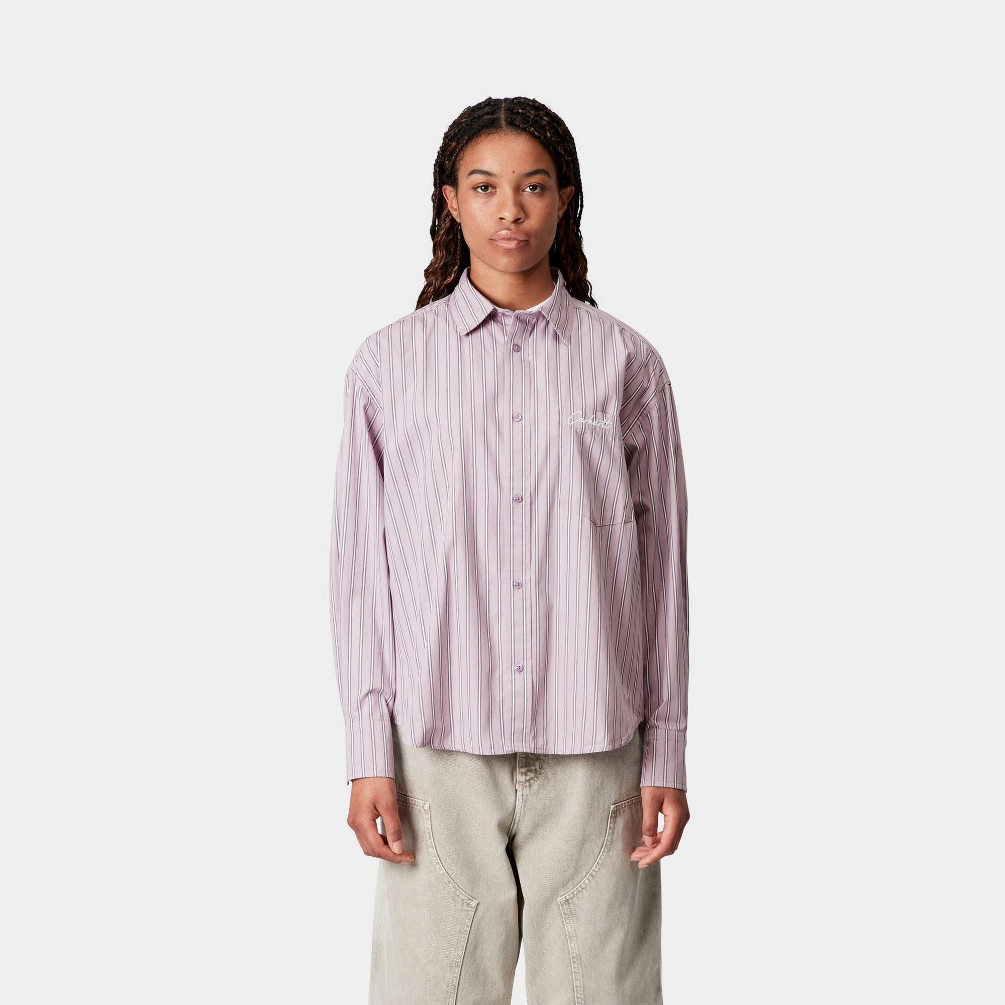 Women's Grimsby Stripe Shirt - Pink Fog Casual Button Down Top | Perfect for Office Wear, Date Night & Spring Outfits