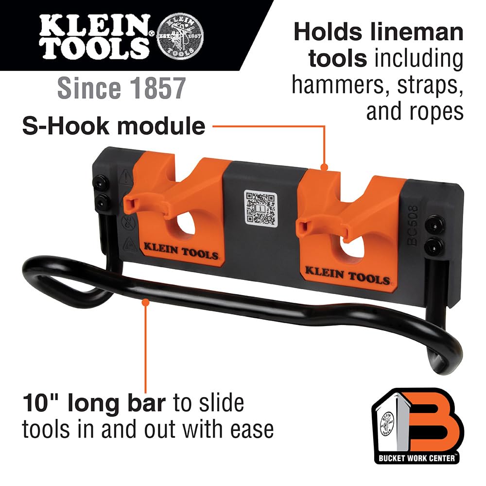 Klein Tools Utility Bar Storage Module with S-Hook - Heavy Duty Garage Organization & Tool Storage Solution for Home, Workshop, and Job Site