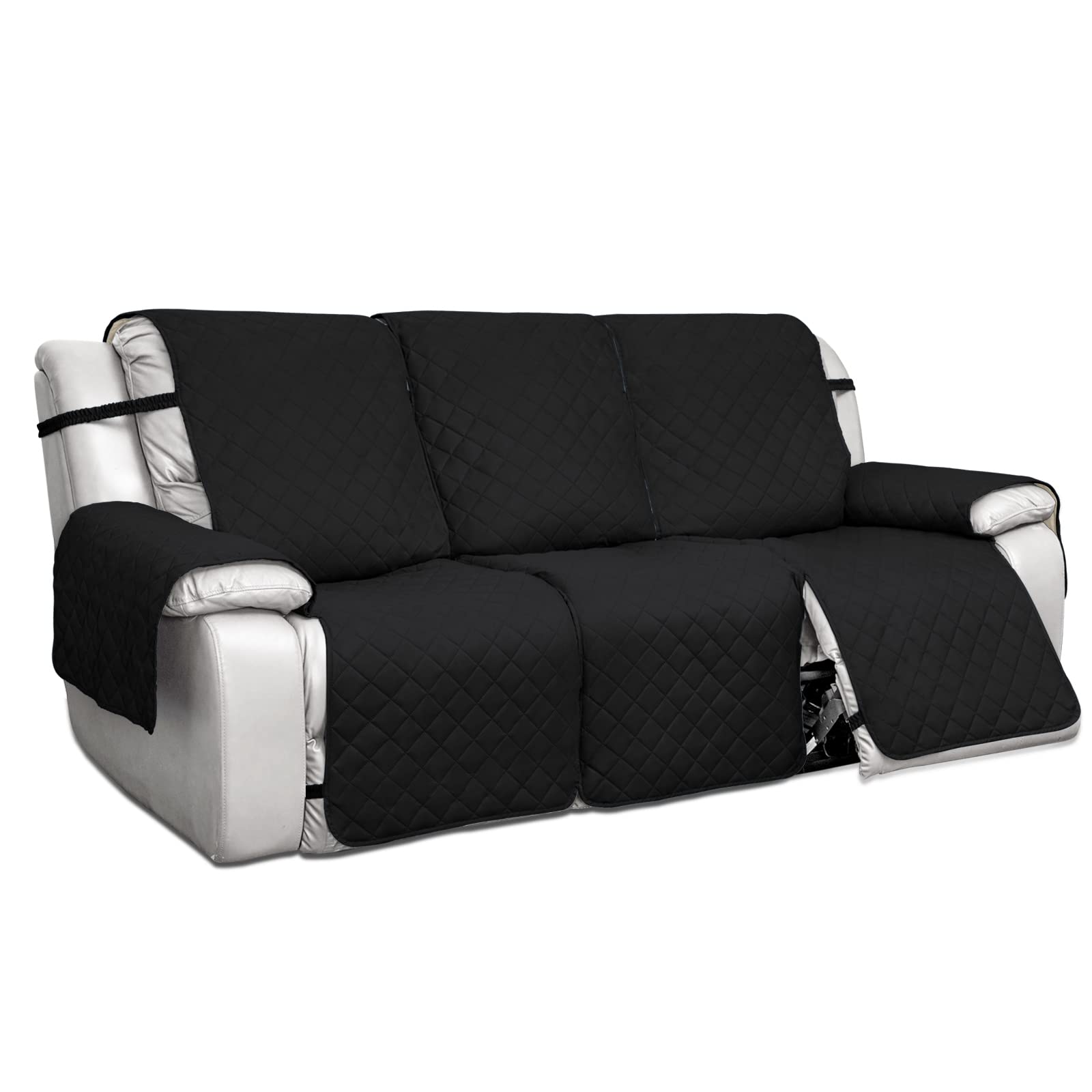 PureFit Water Resistant Reversible Sofa Cover for 3-Seat Reclining Couch - Non Slip Split Recliner Couch Protector | Washable Furniture Cover for Pets & Kids | Perfect for Living Room, Family Room & Home Theater (Black/Beige)