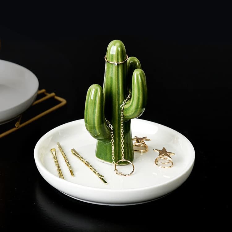Elsjoy Set of 2 Aloe and Cactus Ceramic Jewelry Dish - Ring Holder Bracelet Earrings Necklace Organizer Tray - Decorative Succulent Trinket Dish for Wedding Birthday Gifts - Perfect for Bathroom Vanity, Bedroom Dresser, and Home Decor