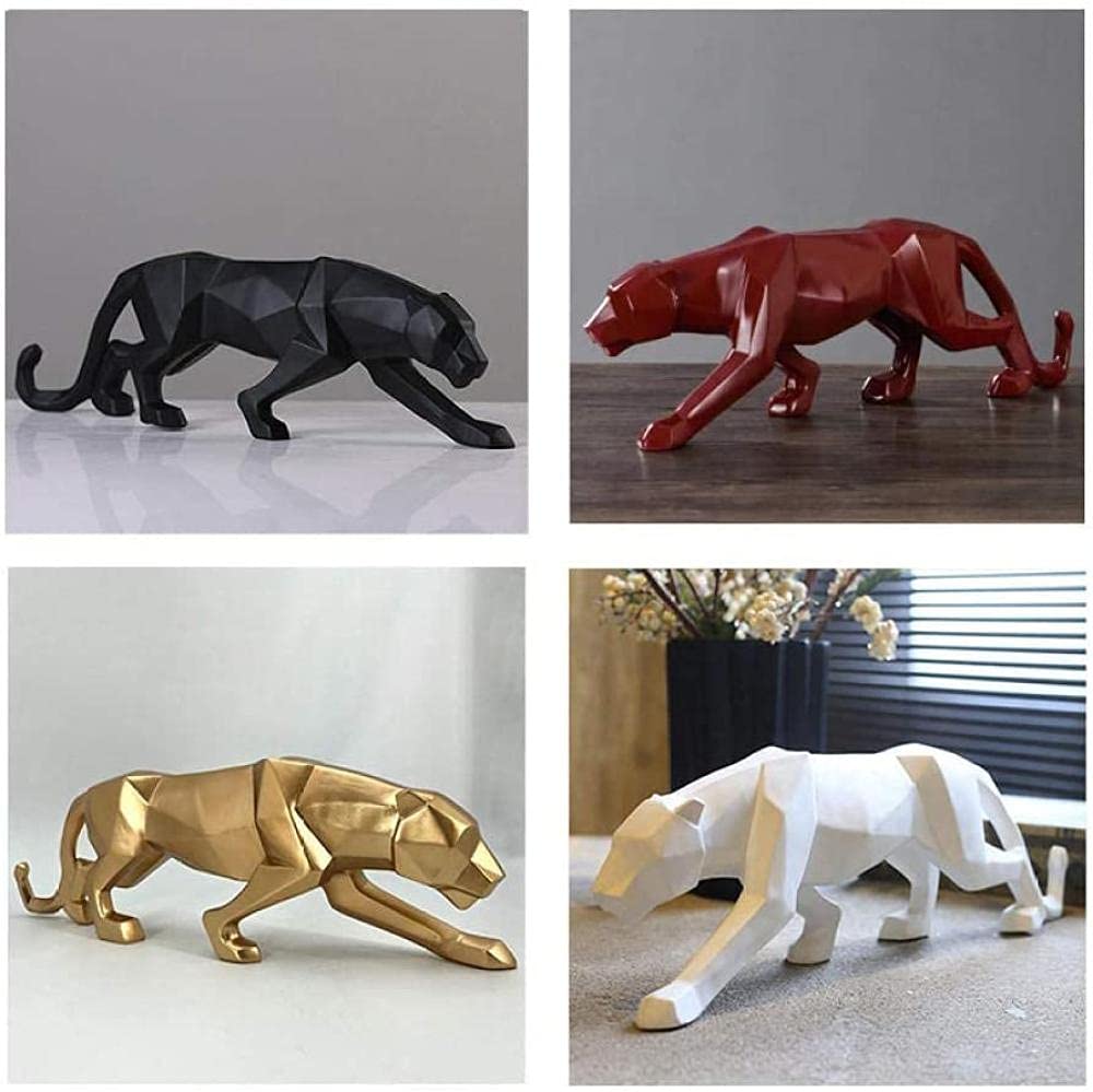 Leopard Figurine Statue - Black Panther Resin Animal Sculpture for Home Decor, Office Desk, or Garden Accent - Medium & Large Sizes Available in Black, Red, and Gold