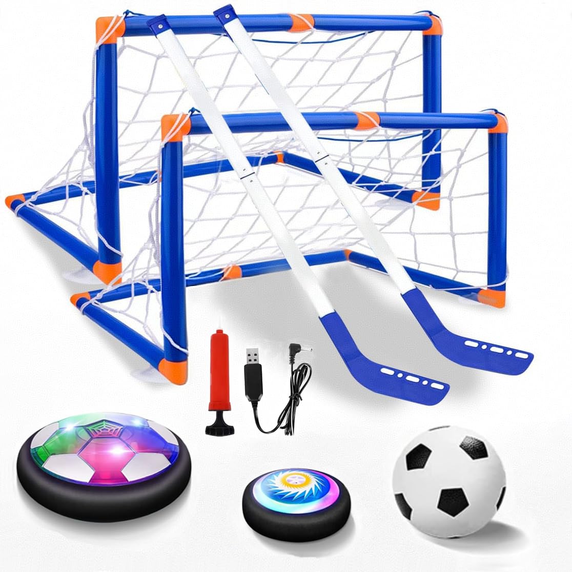 2-in-1 Hover Soccer Ball for Kids Ages 3-12 - Rechargeable LED Air Floating Soccer & Hockey Ball Set - Indoor/Outdoor Sports Toy for Boys & Girls - Perfect for Birthday Gifts, Backyard Play & Family Game Night