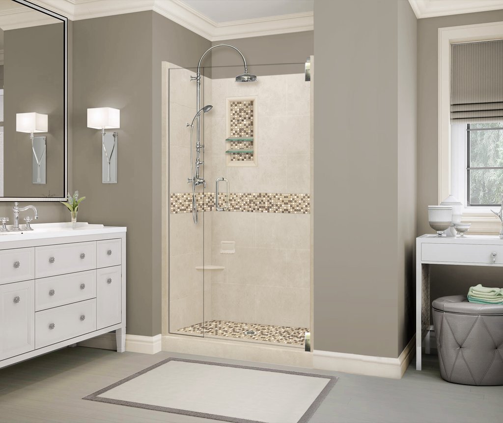 Custom Shower Kits - Alcove Pan, Walls, Thresholds & Optional Glass Enclosure | DIY Bathroom Remodeling Solution for Homeowners & Contractors | Perfect for Small Bathrooms & Space-Saving Designs