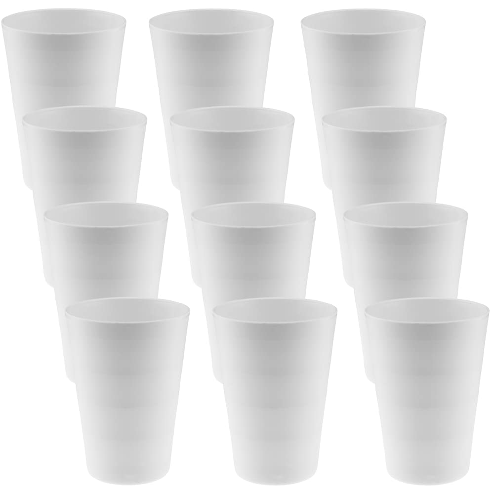 YBM HOME 18oz Unbreakable Plastic Cups - Durable Reusable Drinking Glasses for Kids & Adults, Pack of 12 (White) - Perfect for Parties, Picnics, BBQs & Everyday Use