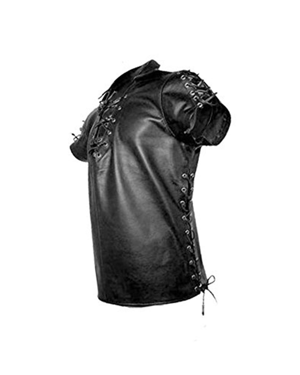 Men's Black Sheep Leather Side Laced Shirt - Genuine Lamb Leather Casual T-Shirt for Men | Perfect for Gay Pride, Night Out & Streetwear Fashion