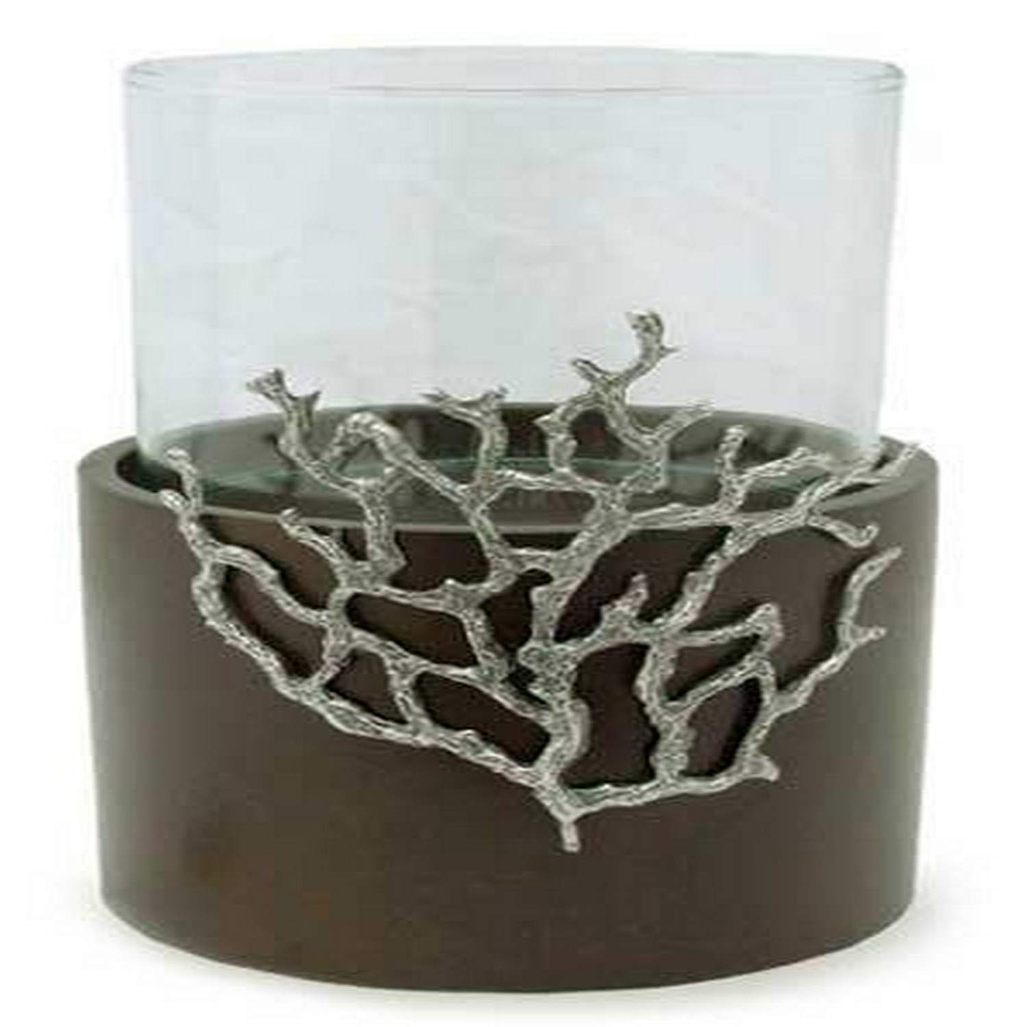 NOVICA Handcrafted Mango Wood Candle Holder - Natural Brown Finish with Coral Accents | Rustic Home Decor for Dining Table, Wedding Centerpiece & Boho Living Room
