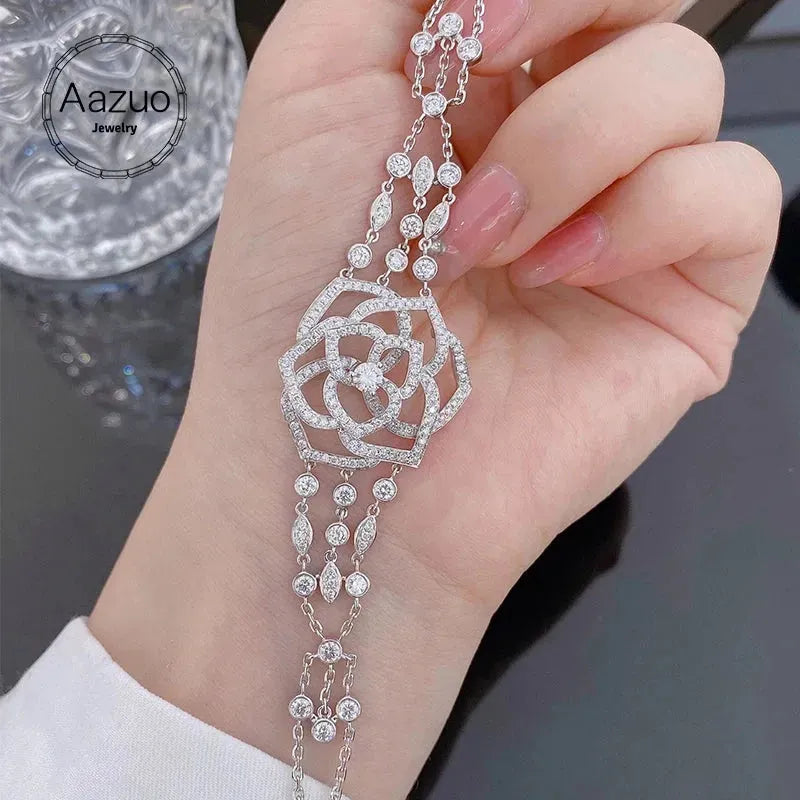 18K White Gold Diamond Rose Flower Bracelet for Women - H SI Quality, Luxurious Gift for Birthday & Special Occasions | Aazuo Fine Jewelry