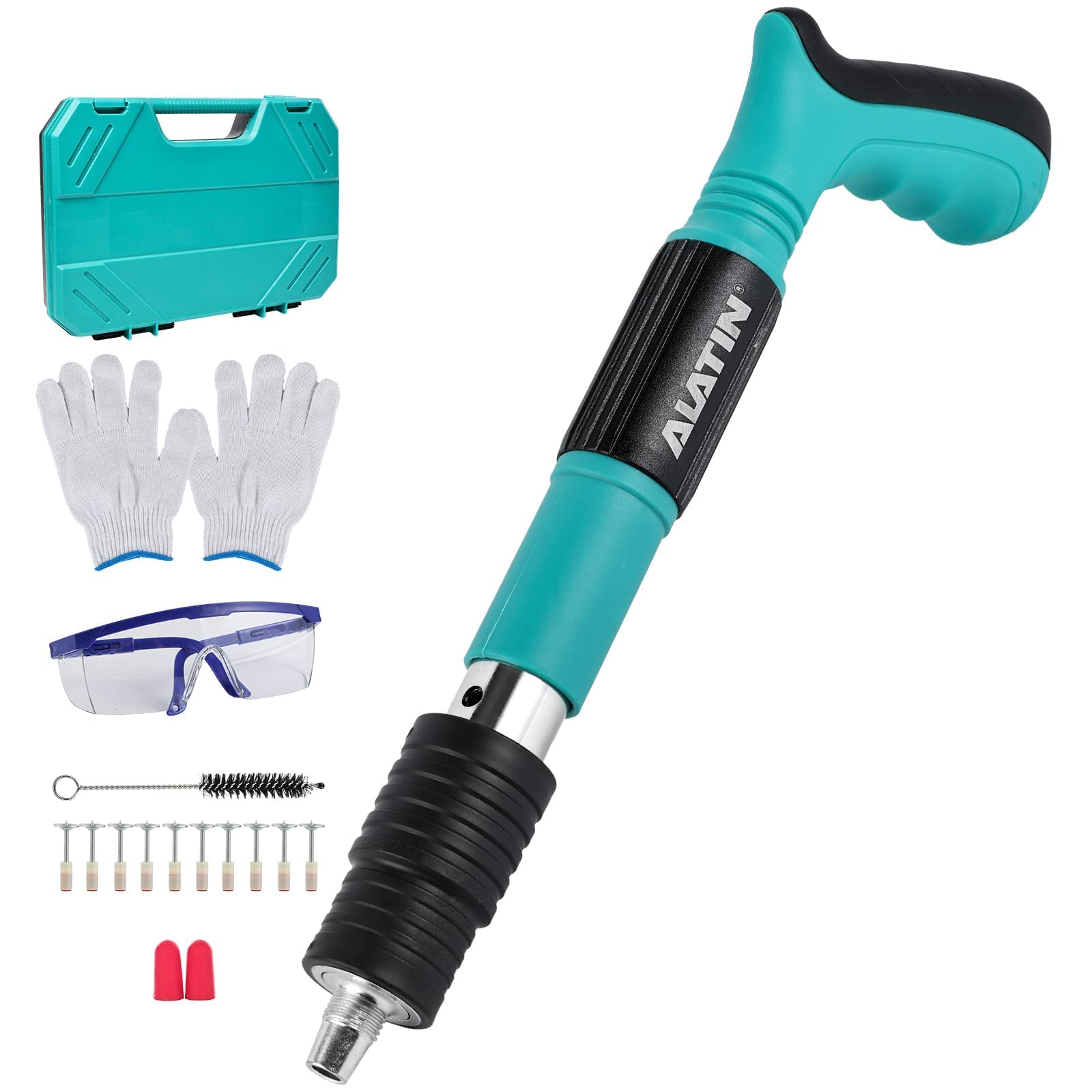 Manual Steel Nail Gun for Cement & Concrete Walls - Portable Nail Shooting Tool with 10 Nails Included - Household Woodworking & DIY Projects (Green) - Perfect for Home Renovation, Framing, and Construction Work