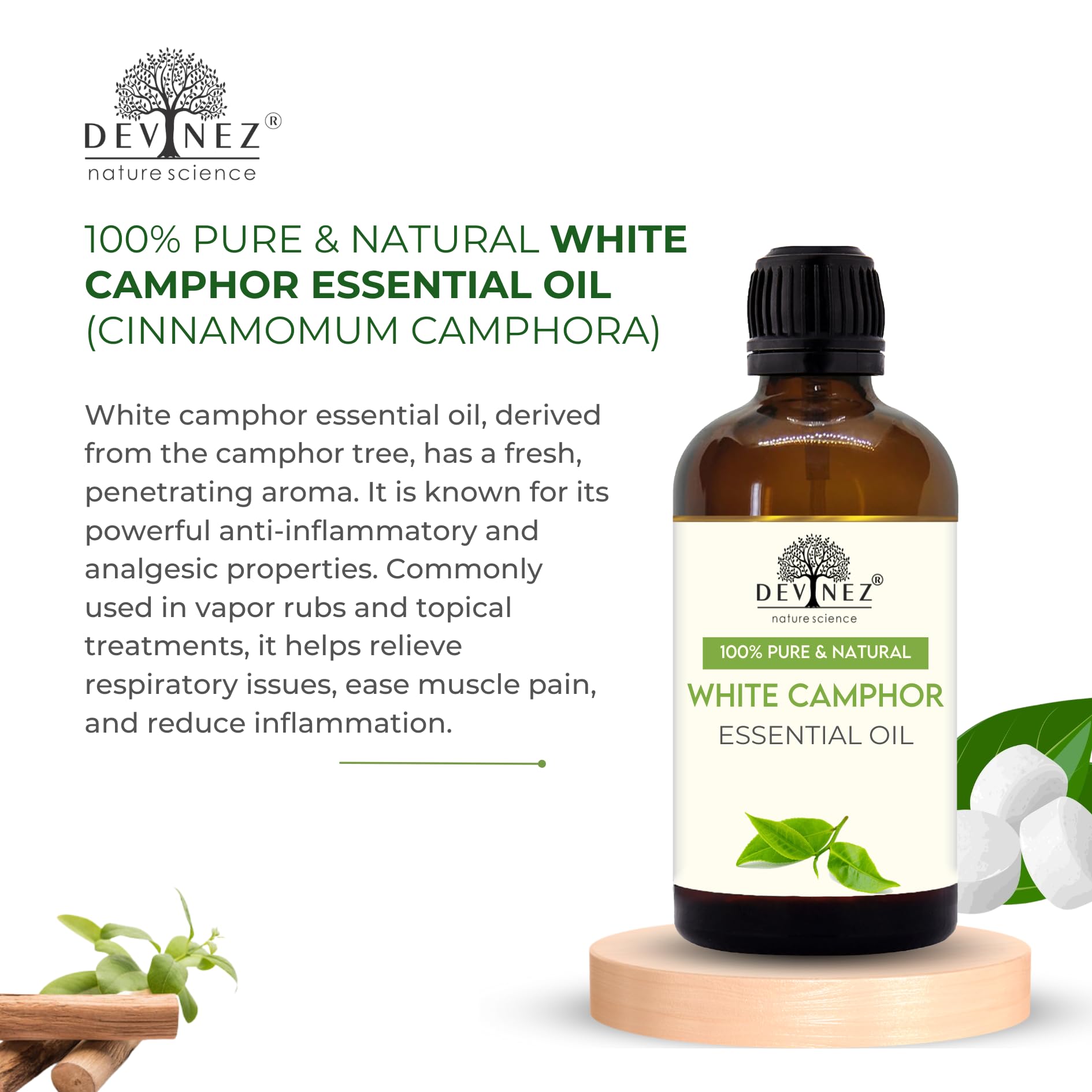 Pure White Camphor Essential Oil 30ml - 100% Natural Therapeutic Grade for Aromatherapy, Relaxation & Skin Care | Refreshing Scent for Diffusers, Massage & Home Fragrance