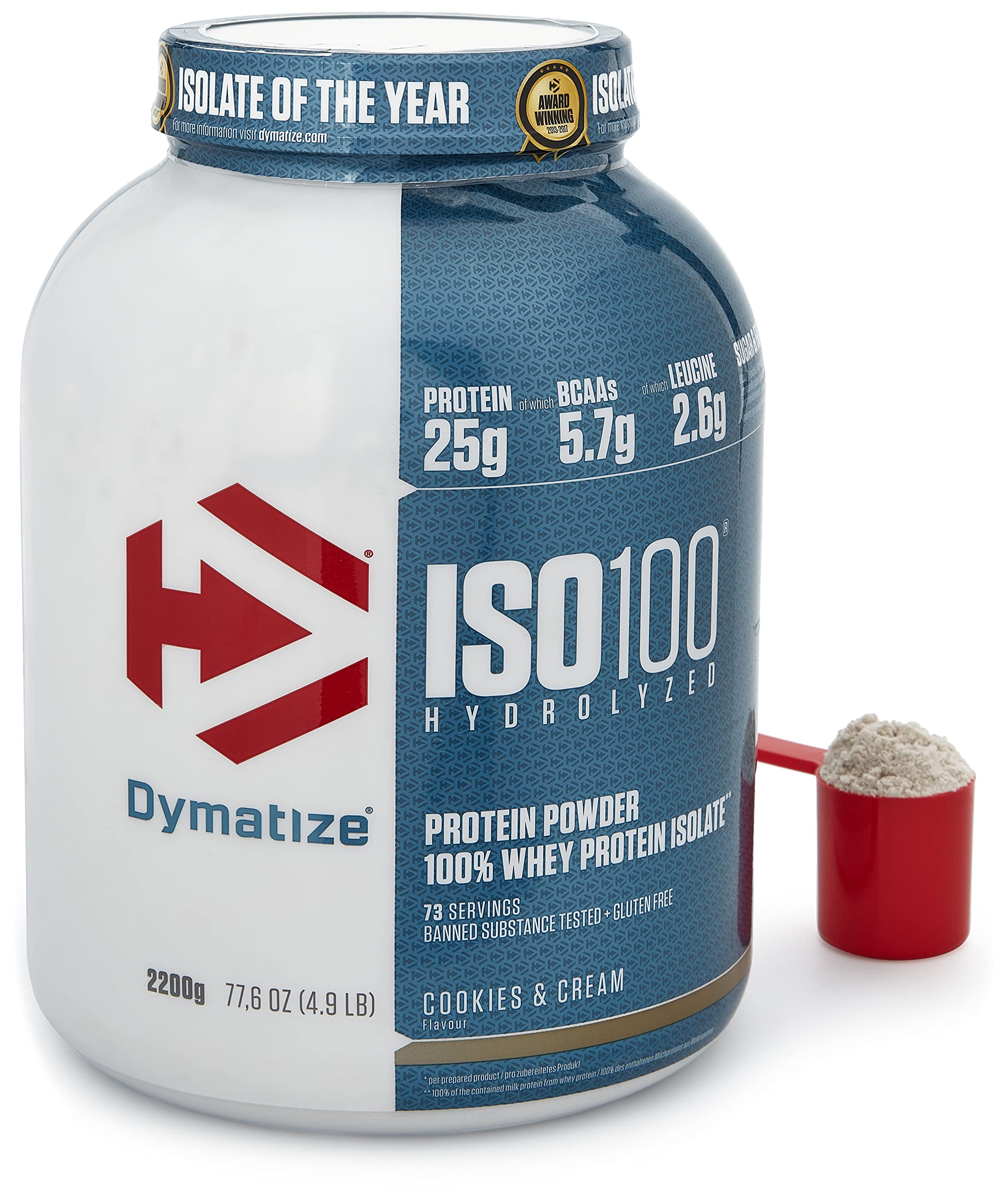 Dymatize ISO 100 Cookies & Cream 2.2kg Whey Protein Hydrolysate + Isolate Powder for Muscle Recovery & Post-Workout Nutrition - Gym, Fitness & Bodybuilding Supplement