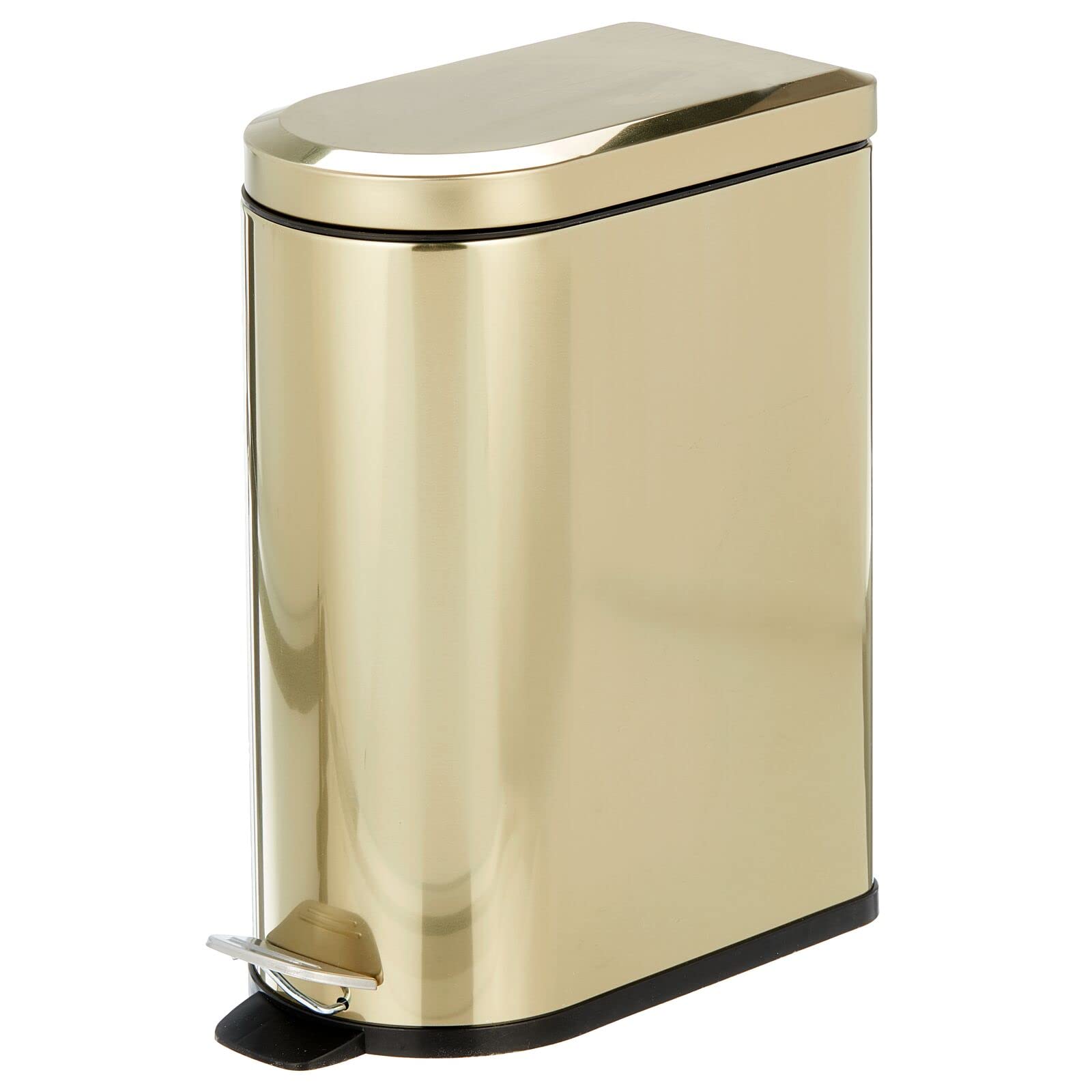 mDesign 2.6 Gallon Stainless Steel Step Trash Can with Foot Pedal - D-Shaped Garbage Bin for Bathroom, Bedroom, Home Office | Removable Liner Bucket with Handles, Soft Close Lid | Perfect for Small Spaces, Under Sink, Vanity & Closet Organization