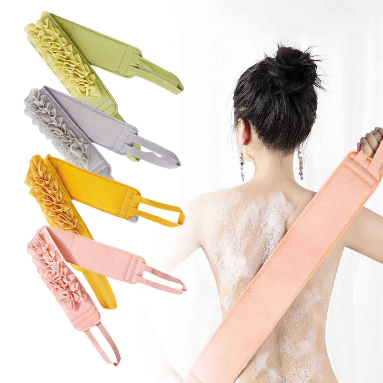 Gigesute 4PCS Exfoliating Bath Sponge Set - Double Sided Loofah Scrubber with Handle for Shower, Bath & Spa | Gentle Body Wash Towel for Deep Cleansing & Skin Exfoliation | Perfect for Daily Shower, Exfoliation & Relaxing Spa Days