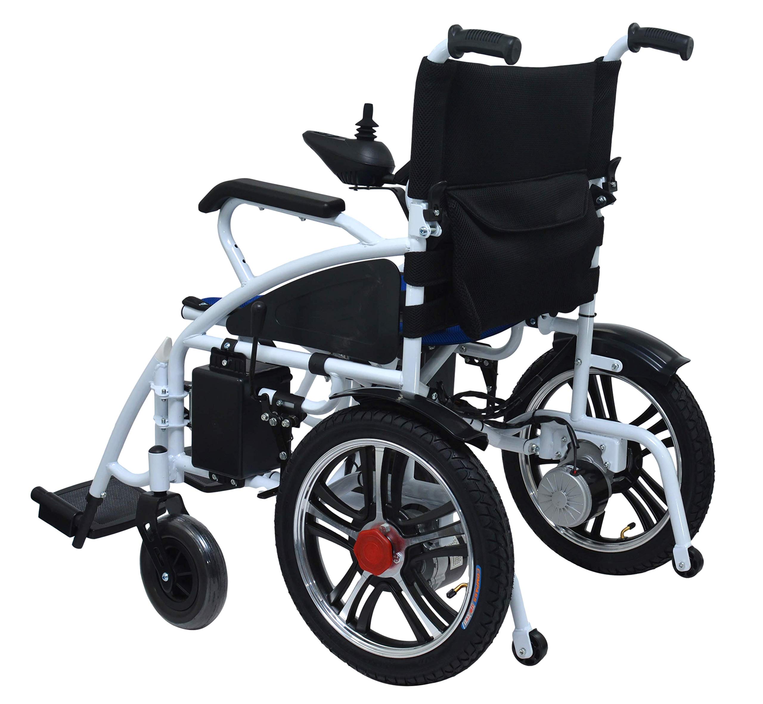 Durable Folding Electric Wheelchair - Portable Motorized Mobility Scooter with Power Transport - Lightweight Foldable Design (Blue-White) - Ideal for Travel, Shopping & Indoor/Outdoor Use