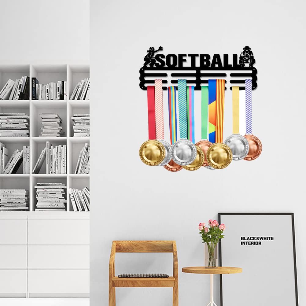 SUPERDANT Black Iron Wall Mounted Softball Medal Display Holder - Competition Medal Hooks for Sports Awards (Holds Over 60 Medals) - Perfect for Trophy Rooms, Team Locker Decor & Sports Memorabilia Displays