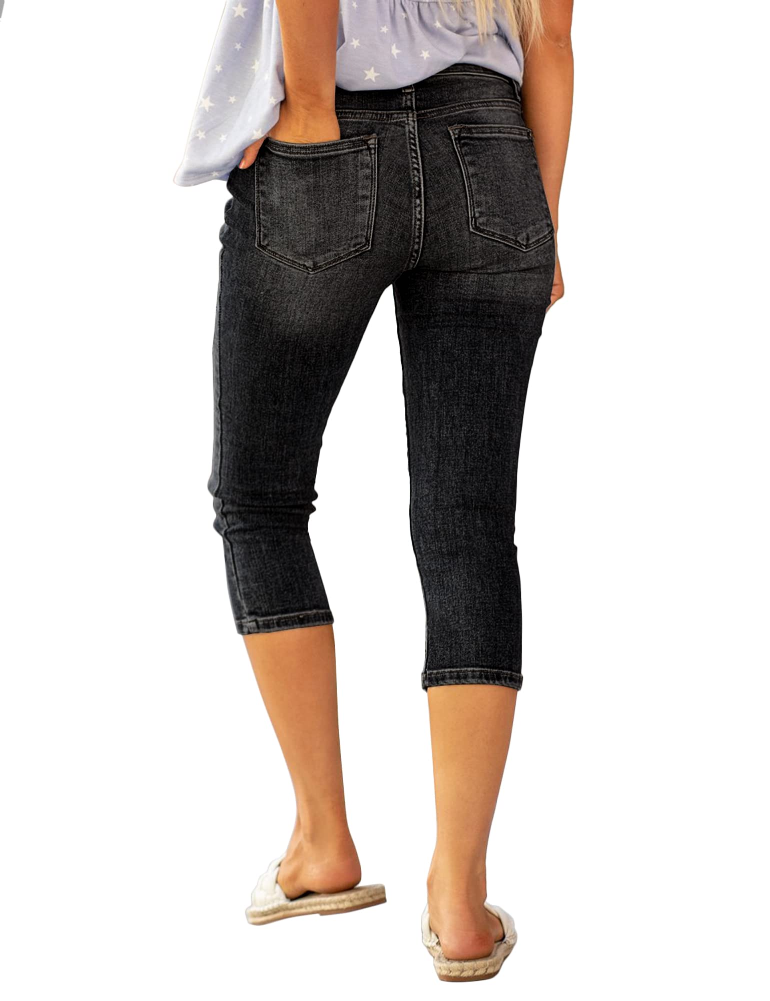 Luvamia Women's High Waisted Skinny Ripped Capri Jeans - Stretch Denim Pants for Casual Outfits & Summer Style | Perfect for Streetwear, Shopping & Date Nights