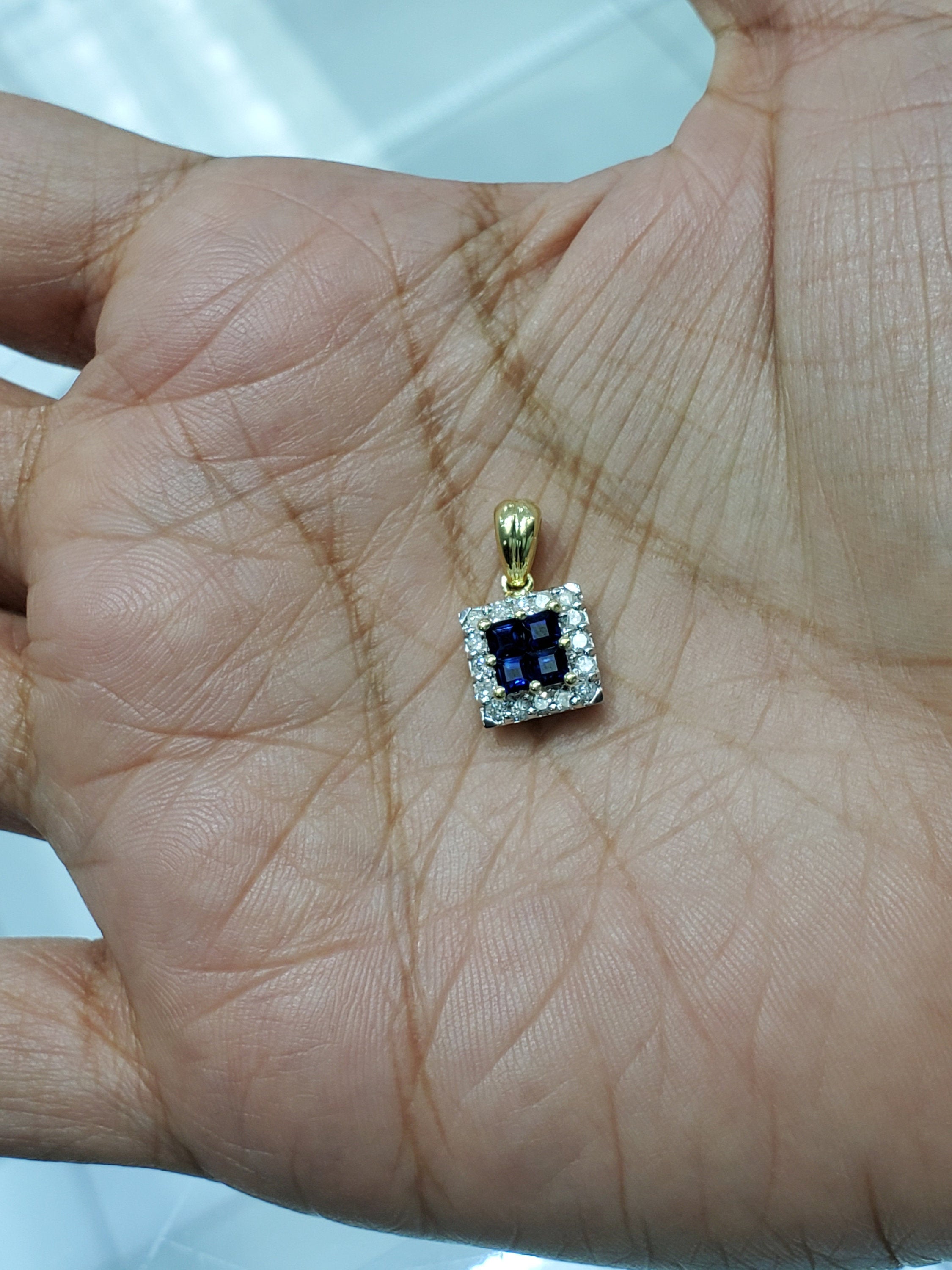 0.95cttw Sapphire & Diamond Square Pendant in 14K Yellow Gold - Elegant Jewelry Gift for Women, Perfect for Anniversaries & Special Occasions