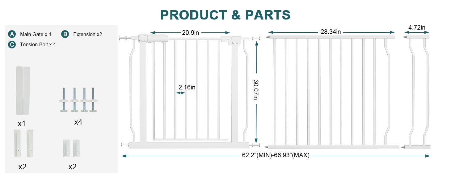 **Extra Wide Baby & Pet Safety Gate - 62.2