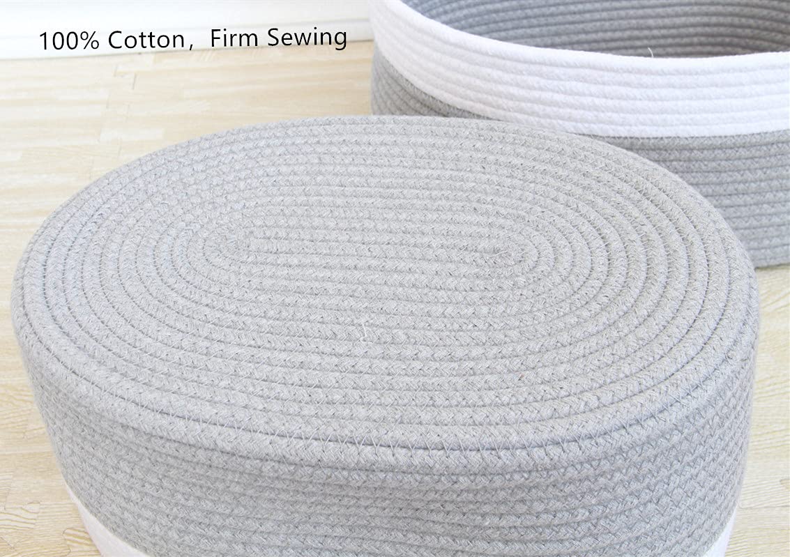 2 Pack Small Woven Cotton Rope Baskets - Gray Storage Baskets for Baby Room, Pet Toys, Shelves & Home Decor | Perfect for Organizing, Gift Giving & Nursery Storage (Grey, CAT-G01)