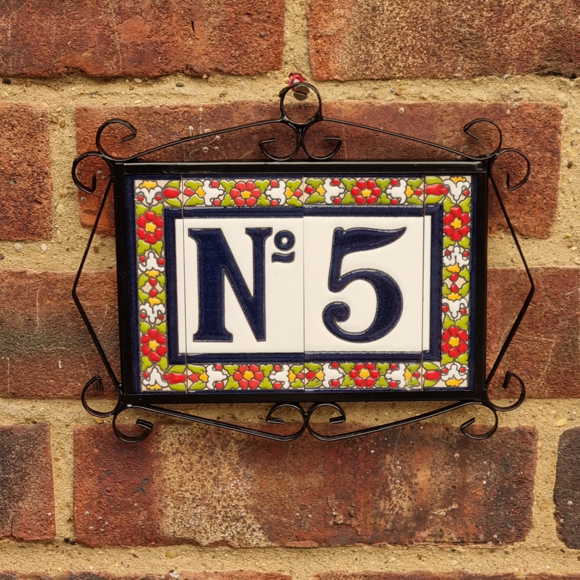 Spanish Floral Ceramic House Number Tiles - Decorative Address Plaques with Ornate Frames for Home Exterior, Garden Gate & Front Door Decor