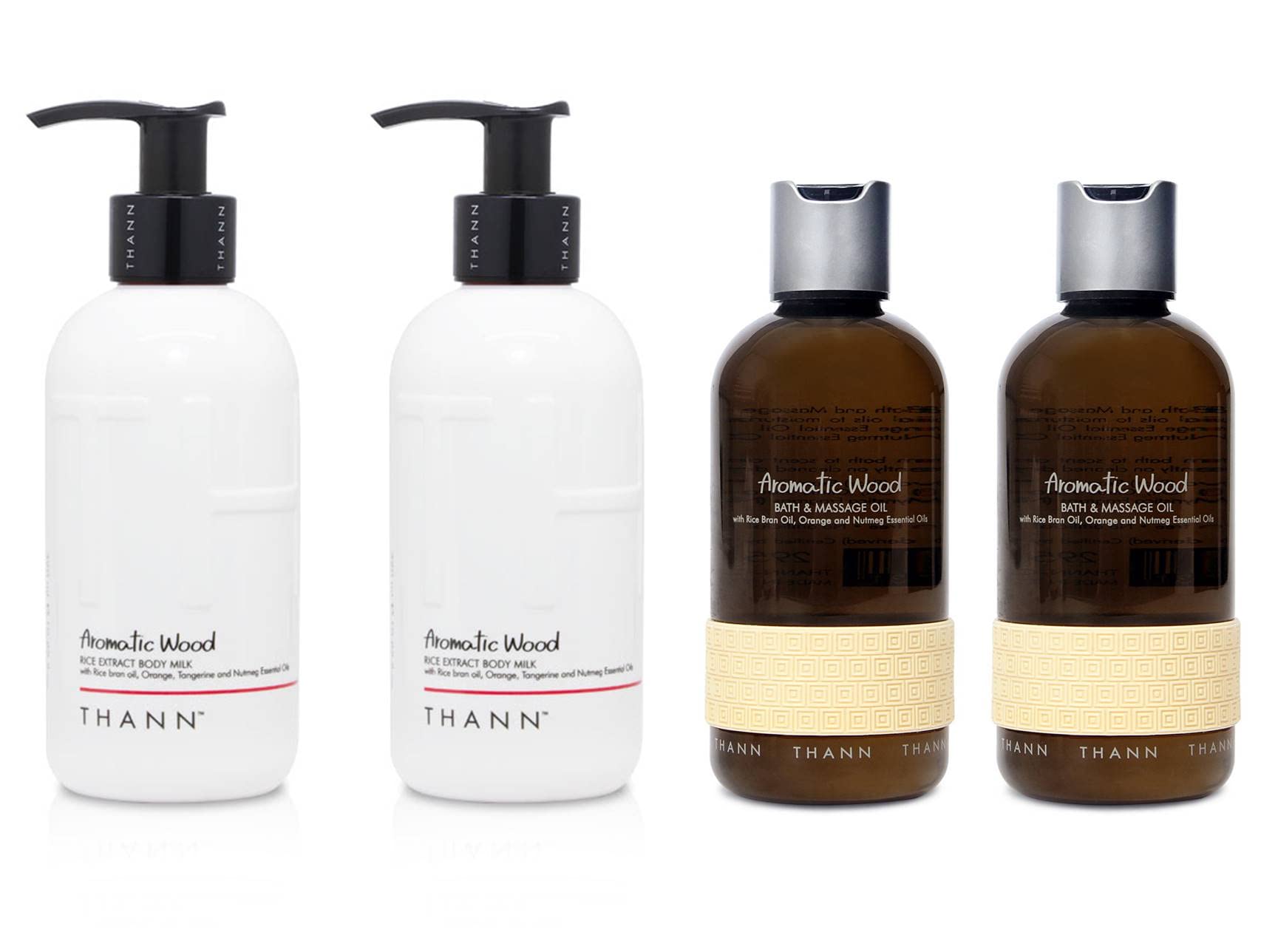 THANN Aromatic Wood Rice Extract Body Milk & Massage Oil Set - Hydrating Skincare Duo for Relaxing Spa & Home Self-Care Rituals
