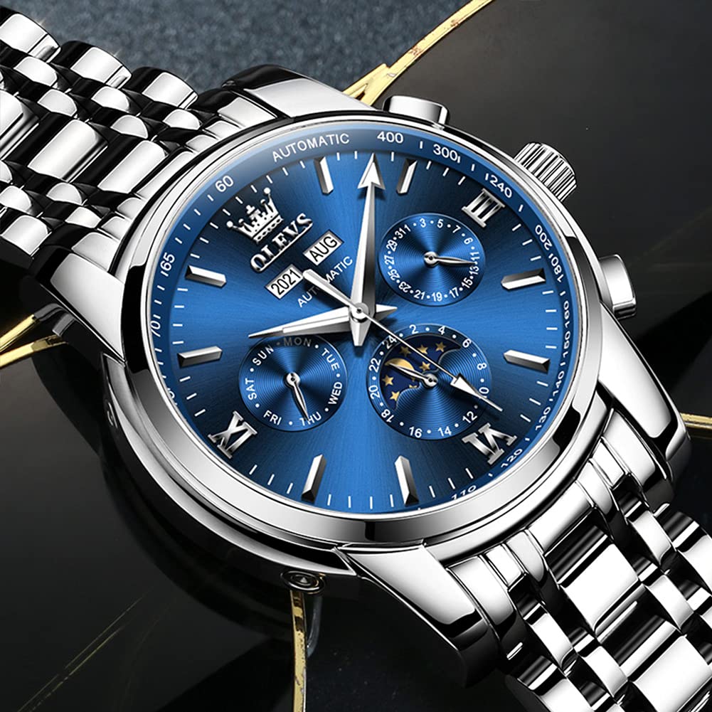 OLEVS Men's Automatic Mechanical Tourbillon Watch - Self Winding Luxury Stainless Steel Waterproof Wristwatch with Luminous Hands & Date Display | Perfect for Business, Formal Events & Everyday Wear