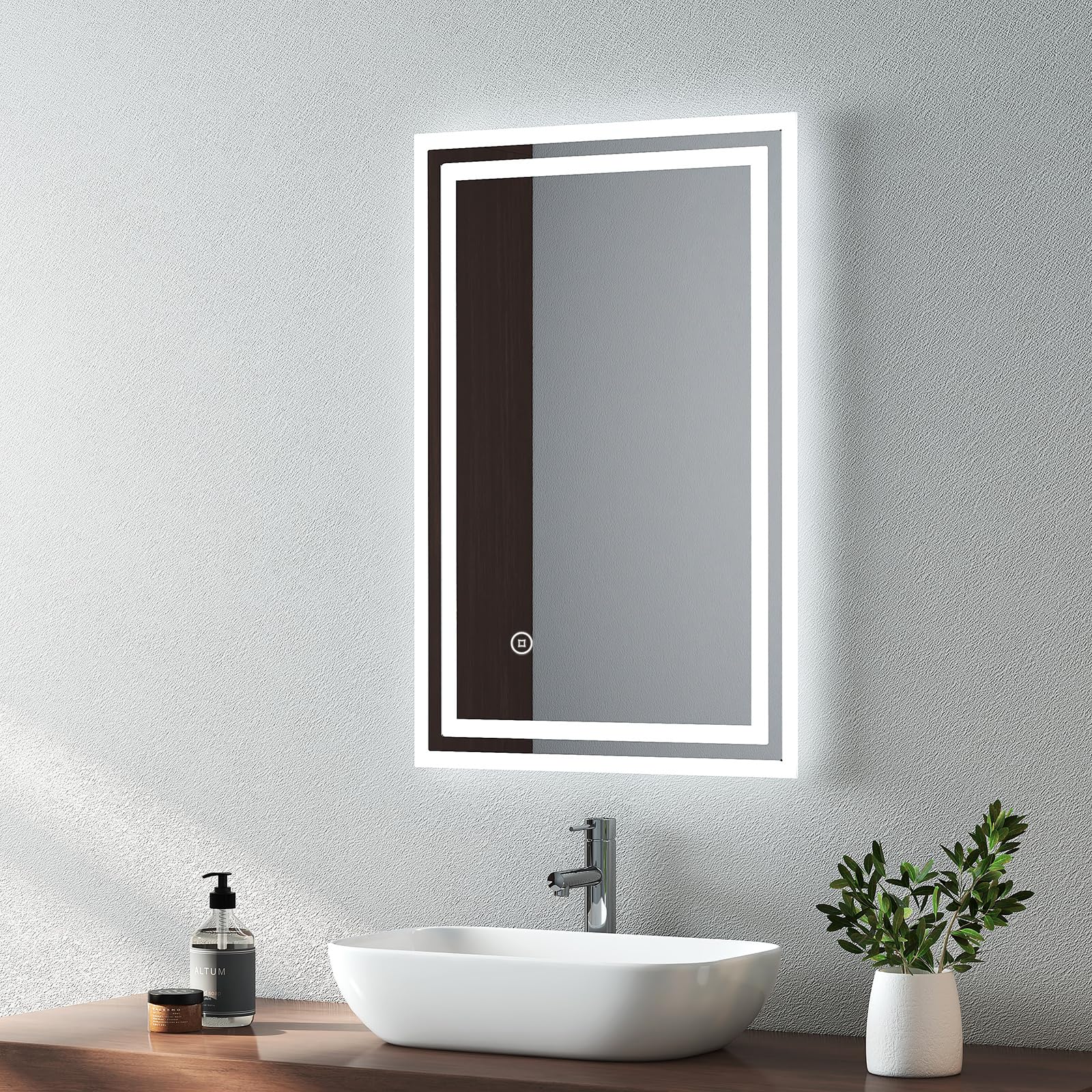 EMKE 24x16 Inch LED Bathroom Mirror with Anti-Fog Demister Pad - Touch Sensor Vanity Mirror for Makeup, Shaving & Grooming - Perfect for Modern Bathrooms & Dressing Rooms