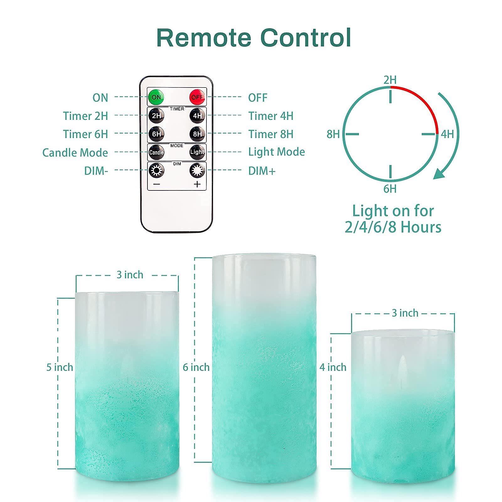 Flickering Flameless LED Candles with Timer - Real Wax Glass Effect Sandblast Battery Operated Candles - Ocean Theme Remote Control Candles for Bathroom, Bedroom, Table & Wedding Decorations - Perfect for Relaxation, Romantic Dinners & Spa Nights