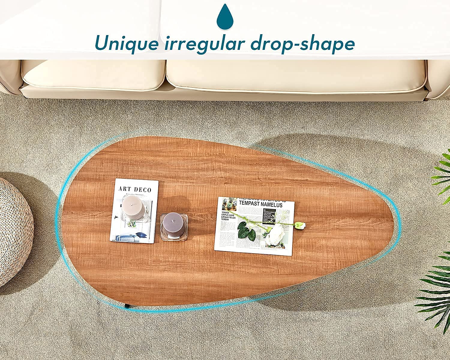 SAYGOER Corner Bookshelf & Walnut Oval Coffee Table Set - Modern Wooden Bookshelves & Living Room Coffee Table for Home Office Decor, Reading Nook, and Small Space Furniture