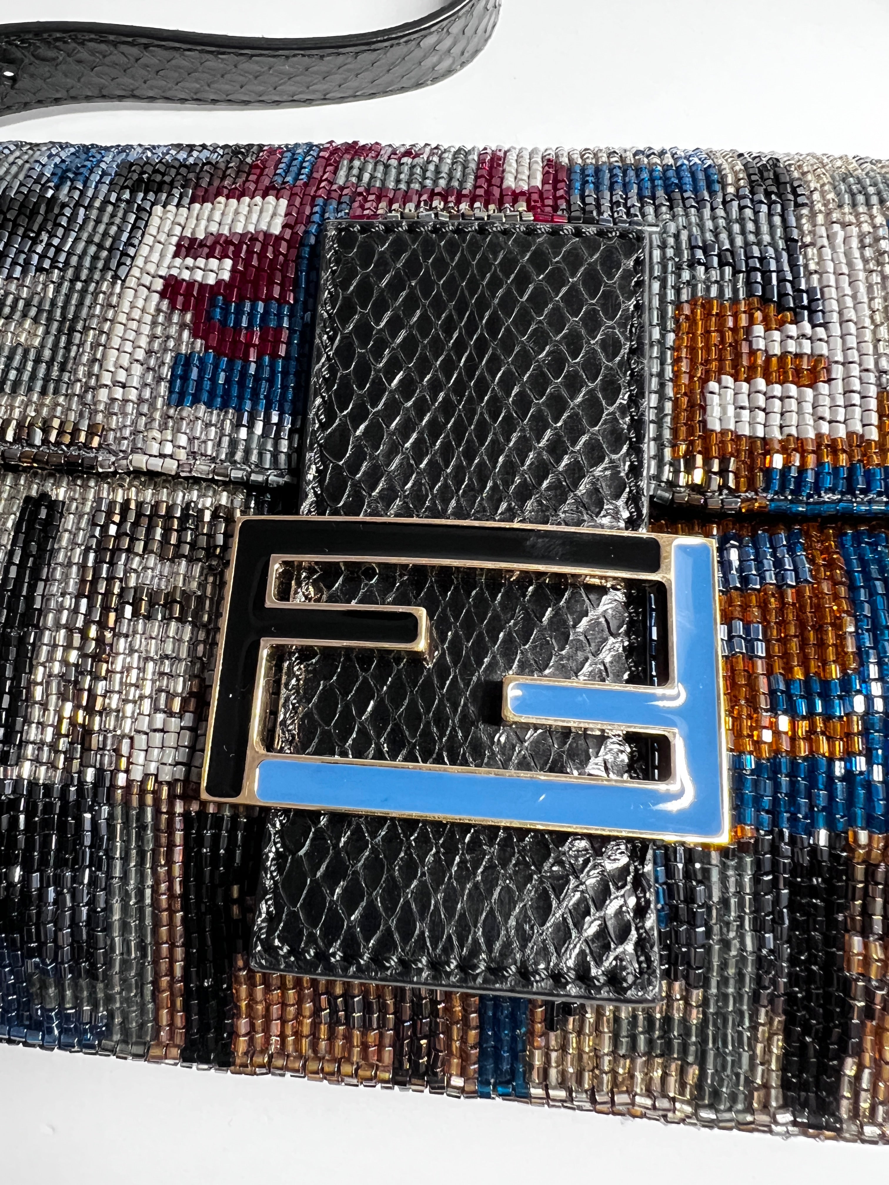 Fendi FF Logo Colorful Beaded Baguette Bag - Stylish Crossbody Purse for Women, Perfect for Parties, Weddings & Evening Events