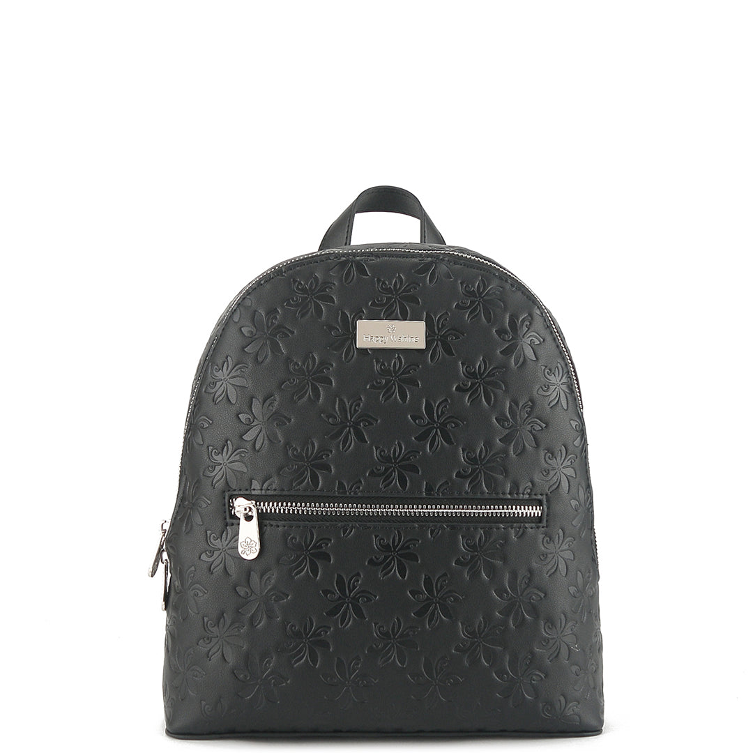 Tiffany Tiare Embossed Black Backpack for Women - Stylish Leather Laptop Bag for Work, Travel & College