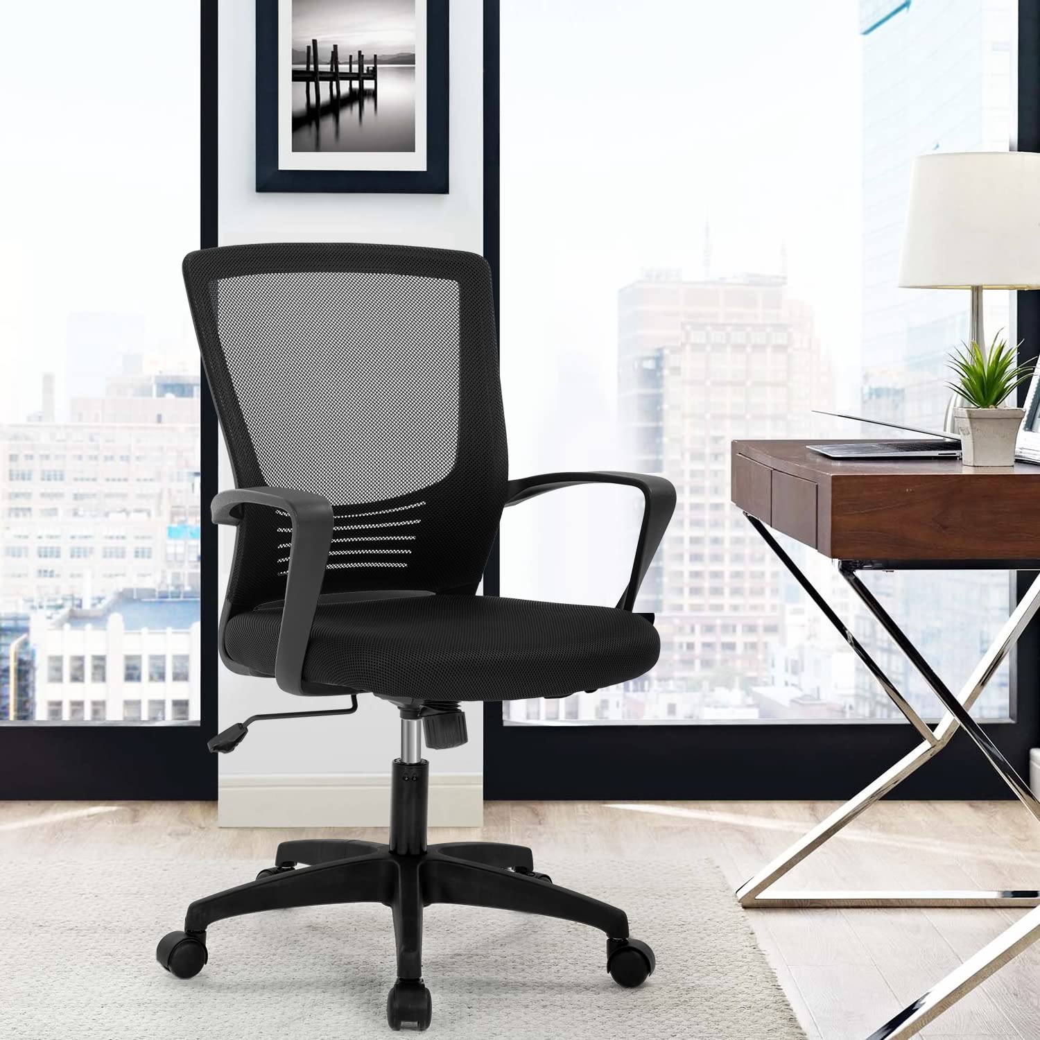 Ergonomic Office Chair with Lumbar Support - Adjustable Height Mesh Computer Desk Chair, Rolling Swivel Task Chair for Home & Office Comfort (Black) - Perfect for Long Work Hours, Gaming, and Remote Work