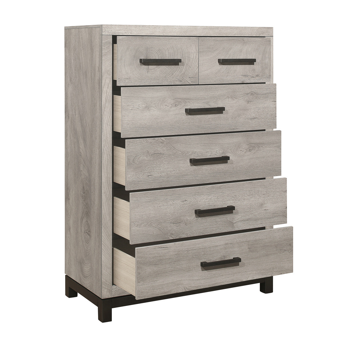 2-Tone Gray 6-Drawer Chest - Sturdy Melamine Board Dresser - Made in Malaysia - Perfect for Bedroom, Living Room & Office Storage