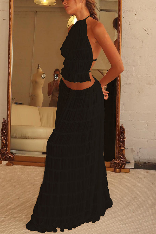 Versatile Vintage Pleated Drawstring Waist Tiered Maxi Skirt for Women | Boho Chic Flowy Long Skirt | Perfect for Casual Outings, Beach Vacations & Summer Festivals