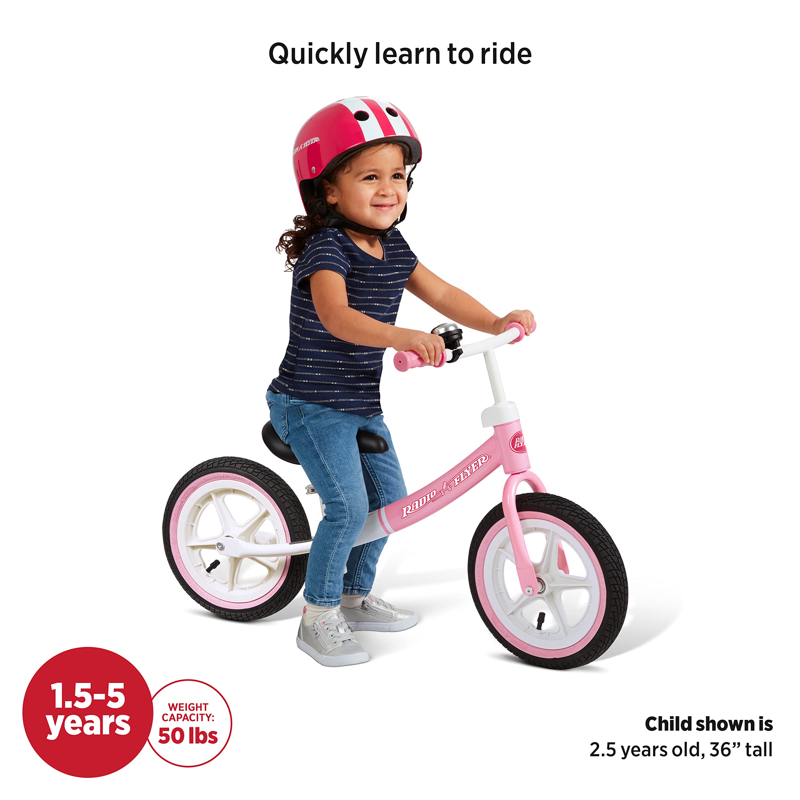 Radio Flyer Air Ride Balance Bike for Toddlers Ages 1.5-5 Years | Pink & White Training Bike with Air Tires | Amazon Exclusive | Perfect for Learning to Ride & Outdoor Play