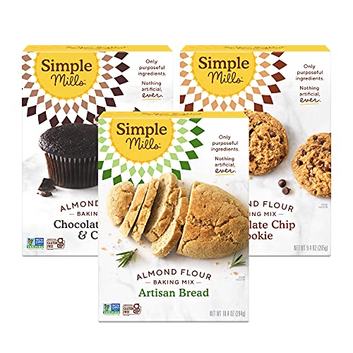 Simple Mills Almond Flour Baking Mix Variety Pack - Gluten Free, Plant Based (Chocolate Muffin & Cake, Chocolate Chip Cookie, Artisan Bread) - Pack of 3 | Perfect for Healthy Baking, Keto & Vegan Desserts, Family Snacks & Homemade Treats