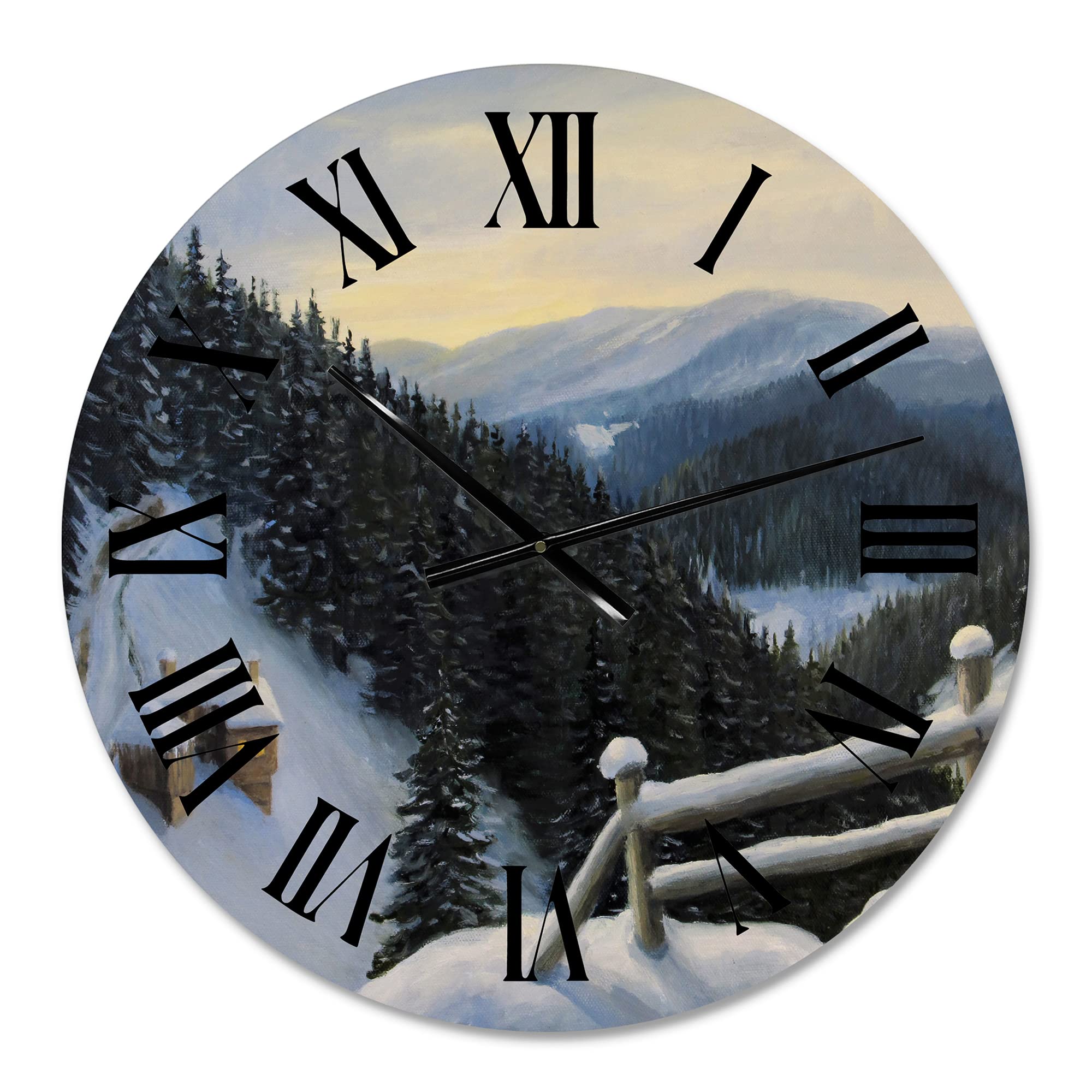 DesignQ Traditional Wall Clock - 'View On Snowy Mountaintops' Landscape Nature Wall Art - Large 12 Inch Silent Non-Ticking Clock for Home, Office, Living Room & Bedroom Decor - Perfect Gift for Housewarming & Christmas