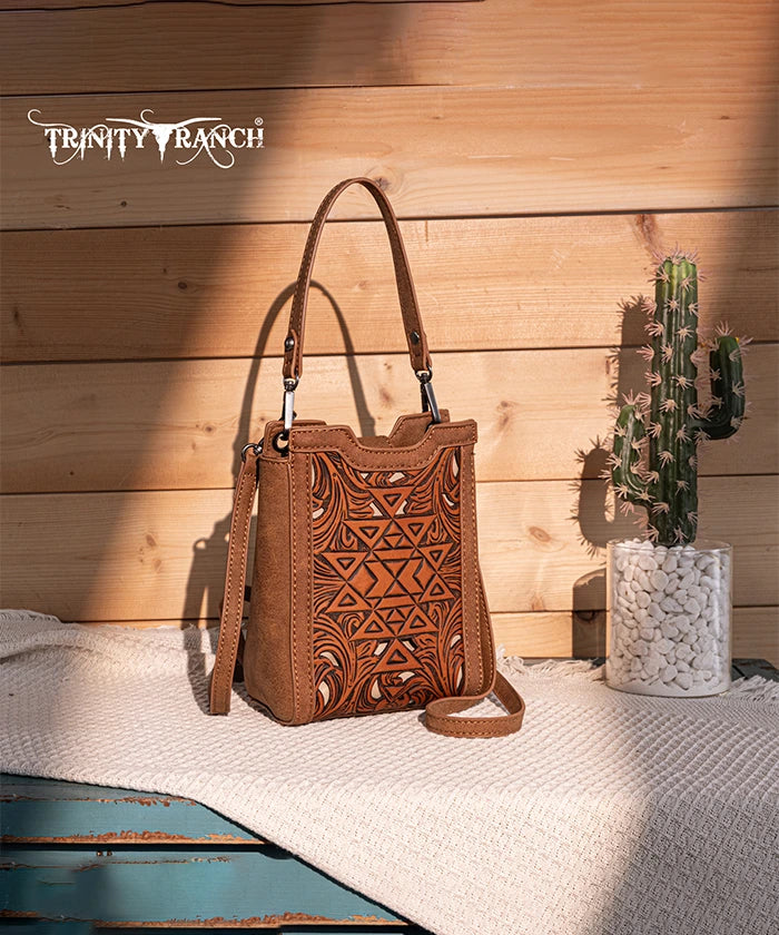 Trinity Ranch Floral Tooled Leather Mini Crossbody Bag for Women | Stylish Boho Purse for Everyday Use, Travel & Date Night